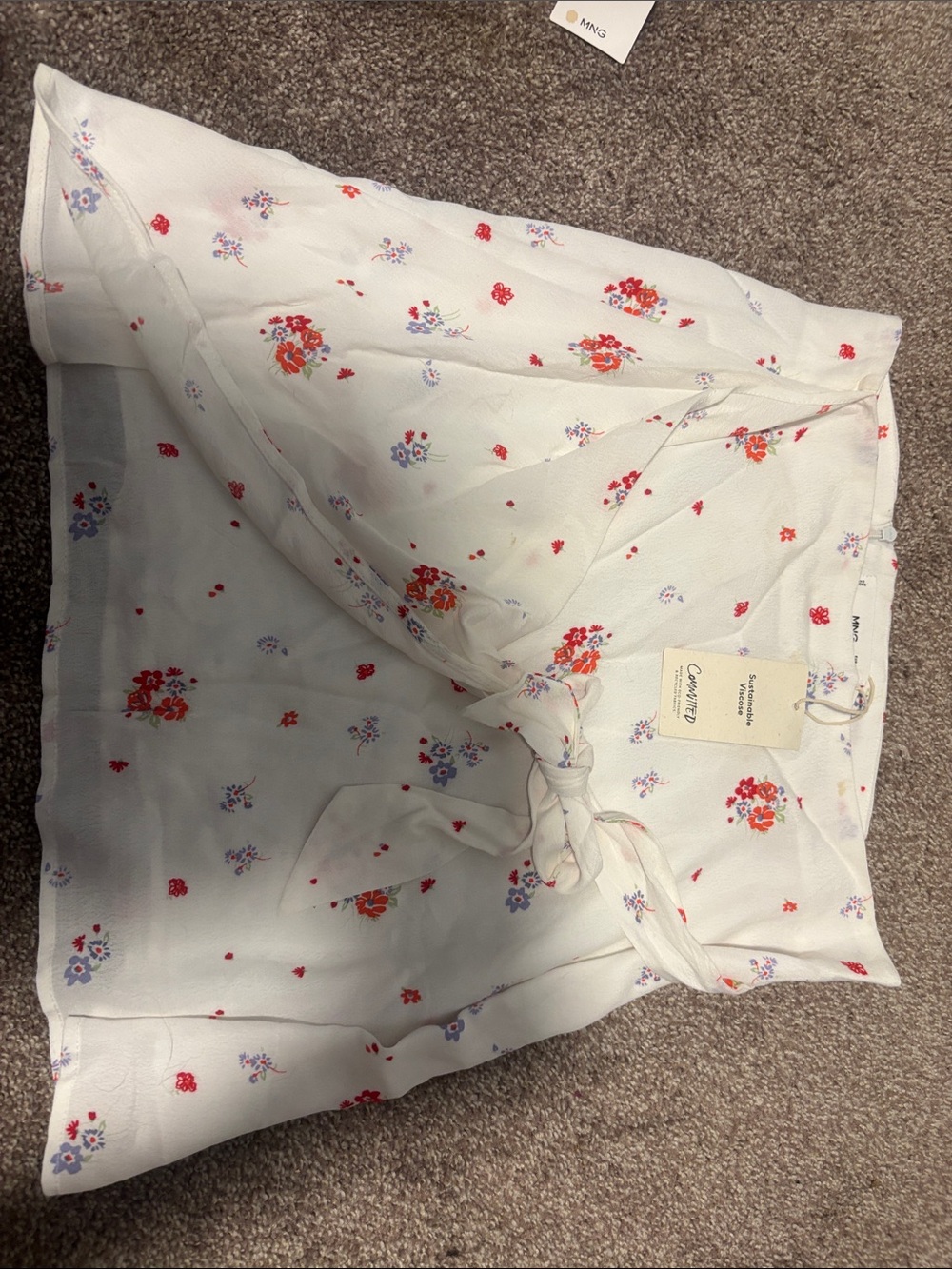 White Floral Tie-Front Mini Skirt